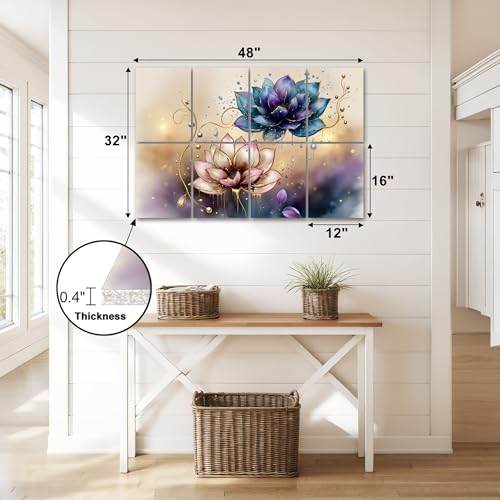8 Pack Paneles Acústicos Absorbentes de Sonido Florales Abstractos Oro Púrpura para Pared 48"x32" miniatura 2