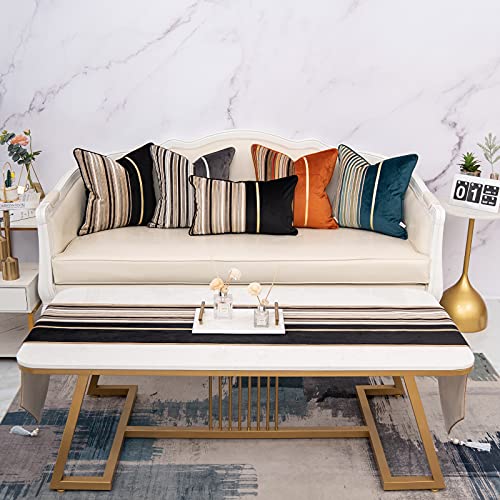 Yangest Black Striped Patchwork Velvet Throw Pillow Cover Gold Leather Cushion Case Modern Neutral Pillowcase For Sofa Couch Bedroom Living Room Home Decoration,18X18 Inch #TOP6