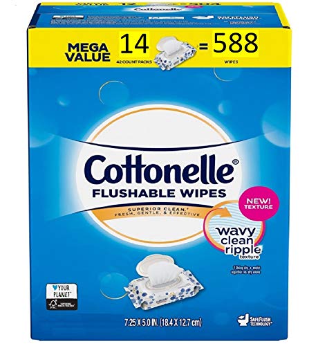 Cottonelle Flushable Wipes | Mega Value Pack of 588 Ct. (14 x 42 Count Resealable Soft Packs) Freshcare Flushable Wipes for Adults | Unscented Wet Wipes Flushable