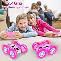 MidiVix Ferngesteuertes Auto, 2.4Ghz Doppelseitig 360° drehbarer RC Crawler mit Scheinwerfern Radlichtern, 4WD Off Road Drift RC Auto Spielzeug Geschenke für Kinder 6-12 Rosa Lila – Ansicht 5