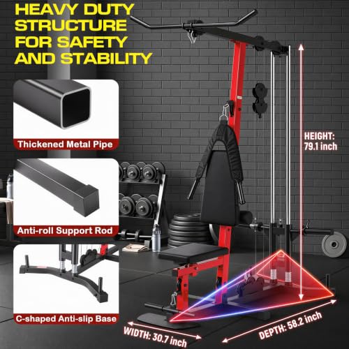 Image of OPPSDECOR Home Gym, Workout Station with High /Low Pulley System, Multifunctional Home Gym Equipment, Exercise Equipment for Full Body Strength Training, Weight Machine with PEC Fly & Chest Press