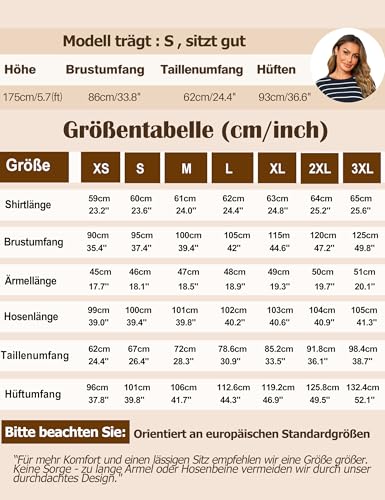 Bresdk Schlafanzug Damen Lang Pyjama Baumwolle Winter Nachtwäsche Lounge Set Türkisblau M 6