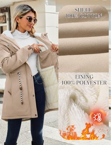 Women's Winter Fleece Lined Sherpa Parka Jacket Warm Thicken Fuzzy Hooded Down Coat Casual Plush Drawstring Outerwear4