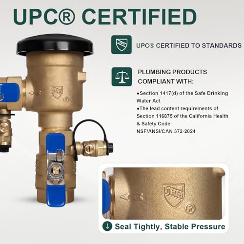 Image of 【UPC Certified】3 /4 inch Brass Pressure Vacuum Breaker, 400PSI Max, Heavy Duty Brass Sprinkler Backflow Preventer for Non-Potable Systems Like lawn Irrigation System and More