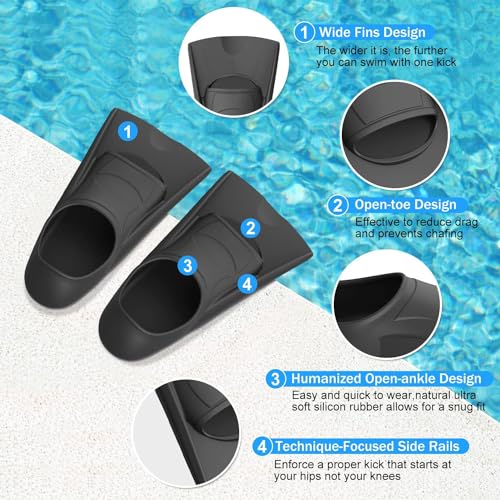 Swim Fins, Kids Swim Training Fins for Lap Swimming, Travel Size Flippers with Mesh Bag, Silicone Swimming Fins for Kids Teens Adults Women Men - Image 3
