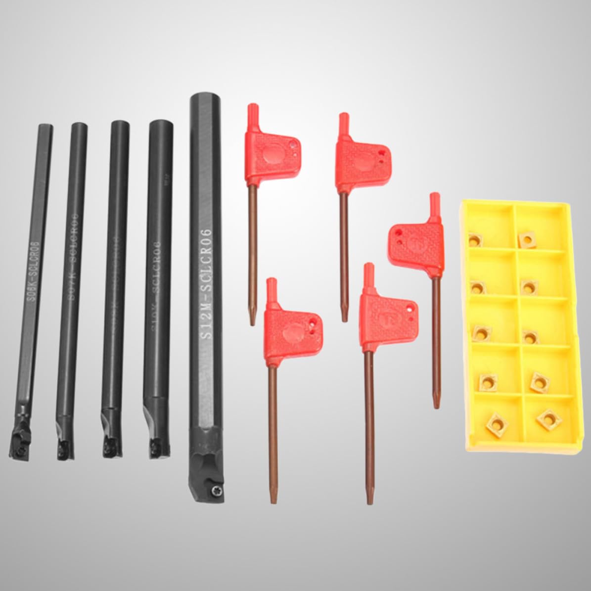 SOIMISS Lot de 1 Set de Set Barre D'alésage Clér 6-12 Mm en Acier 10 Plaquettes en Carbure Ccmt0602 et 5 Clés pour Outil de Tournage Métal Dureté et Résistance