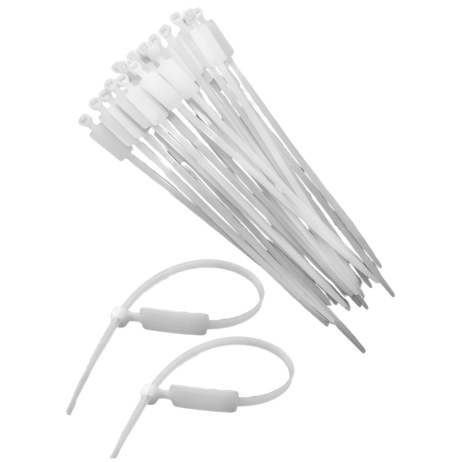 TERF® 100 Pcs Natural White Marker Cable Ties 200mm (8'') X 4.8mm Heavy Duty Nylon Wire Cable Ties Zip Wraps Secure Self Locking Mechanism Tags Ties Straps for Home Office Workshop Indoor Outdoor Use
