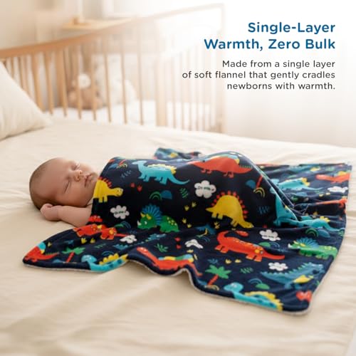 Image of Mee Mee Soft Single Layer Lightweight Flannel Baby Blanket with Dinasour Printed - Comfort and Warmth for Newborns (75 cm x 100 cm) 0-12 Months (Navy Blue)