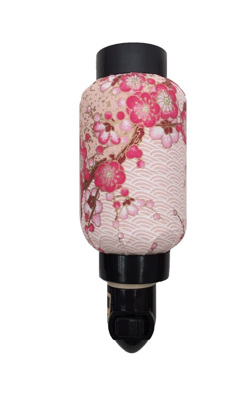 Japanese Style Night Light Cherry Blossom Pattern Pink Floral Design Traditional Lantern Wall Plug-in