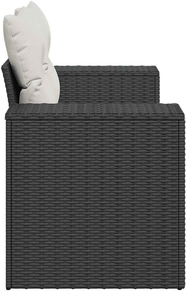 Modern 2-Seater Outdoor Loveseat Sofa Black Poly Rattan with Cream Cushions for Patio Garden Balcony