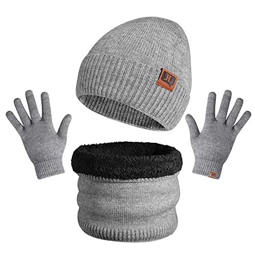 TAGVO Bufanda Gorro Guantes para Hombre Invierno, Regalos para Hombre Mujer Unisexo Set de Bufanda Conjunto de Guantes de Pantalla Táctil Cálidos Utilizados en Actividades al aire Libre, Esquí