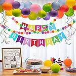 Rainbow Colorful Birthday Decorations, Happy Birthday Banner with Pom Poms Paper Circle Garland Swirl Streamers for Girls Women Party Supplies - Image 5