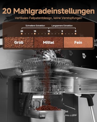 AMZCHEF Siebträgermaschine mit Mahlwerk, 20 Bar, Cold Brew – Ansicht 2