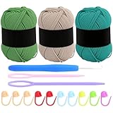 Lanas para Crochet, 3 Colores Hilo Algodon Crochet, 3x50g Ovillos de Algodon para Crochets, Lana Crochets 1 Ganchos Ganchillo, Lana para Tejer para DIY y Tejido a Mano