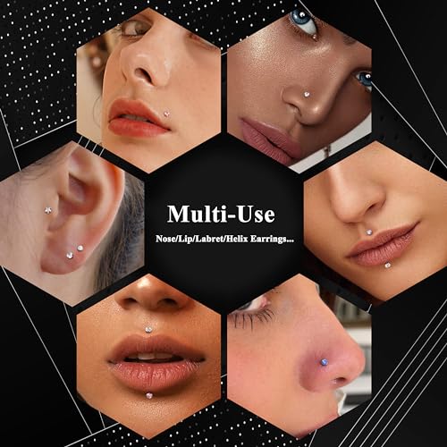 Besteel 28Pcs Threadless Nose Rings Studs Set Surgical Steel Lip Nostril Labret Medusa Piercing Jewelry Push in Tragus Conch Helix Flat Back Earrings for Women Men 16G 18G 20G 6/8mm - Thumbnail 4