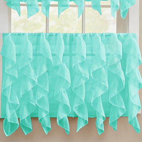 Image of Sweet Home Collection Kitchen Window Tier, Swag, or Valance Curtain Treatment in Stylish and Unique Patterns and Designs for All Home Decor, 24 inch, Sheer Sea