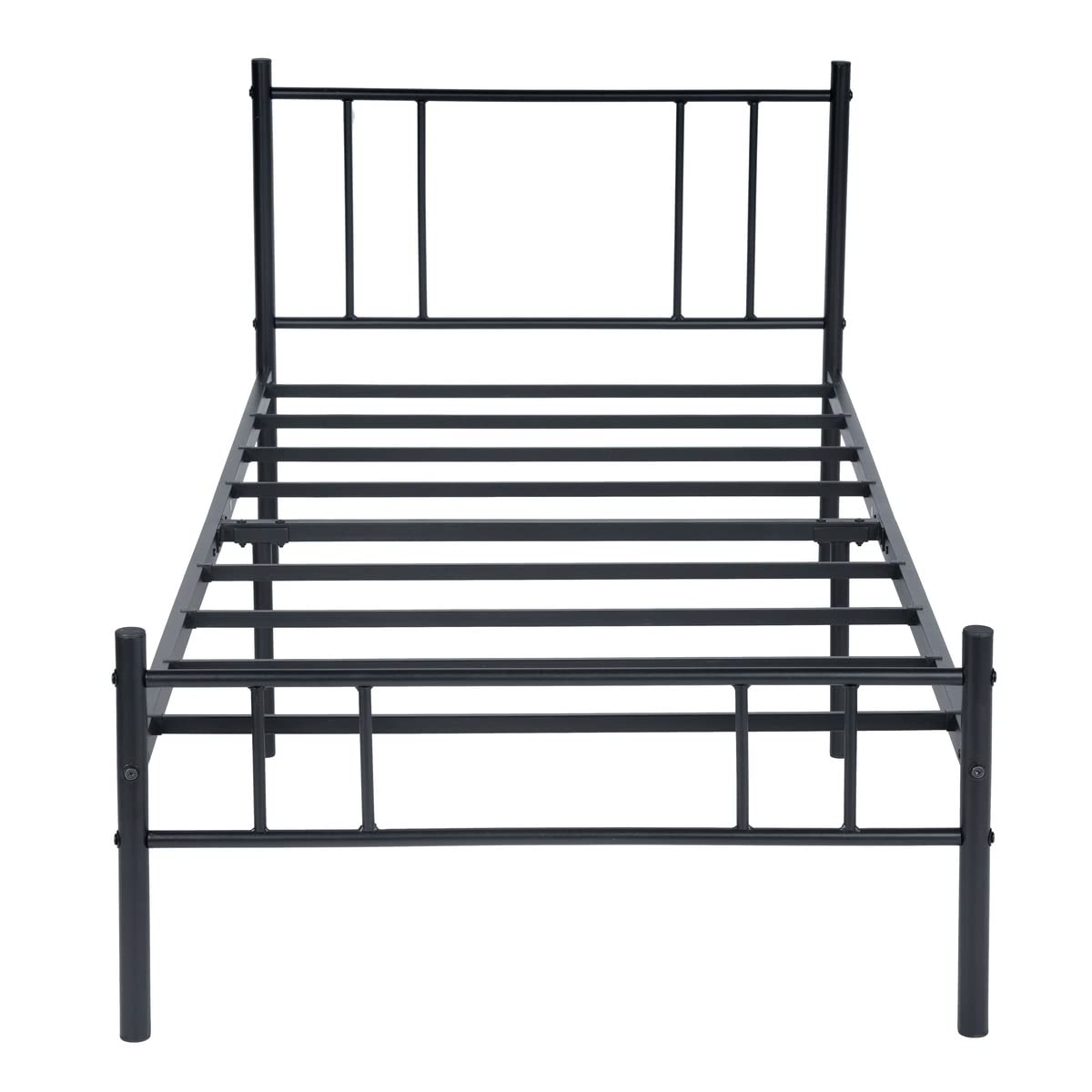 FurnitureR Cadre De Lit Double 140x190 Cm – Métal Noir – Avec Tête Et Pied De Lit – Rangement Sous Lit 32 Cm – 197x141x80,5 Cm