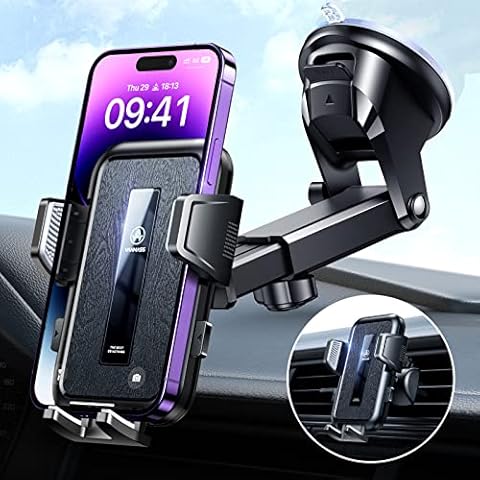 VANMASS Car Phone Holder, 2023 High-end Max Upgrade【Large Phone & Thick Case Friendly】 Super Suction Mobile Automobile Cradle Van Dashboard Windscreen Vent Mount for iPhone Pro Max 14 13 12 Samsung Cover