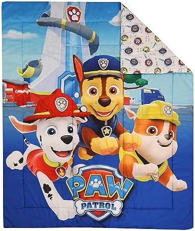 Paw Patrol Twin Bedding Set EXPRESSIONS (4 Piece Set, Bed in a Bag) Includes Reversible Comforter, Flat Sheet, Fitted Sheet and Pillowcase (Official Paw Patrol Product) 8 51ABuF7BknL. AC