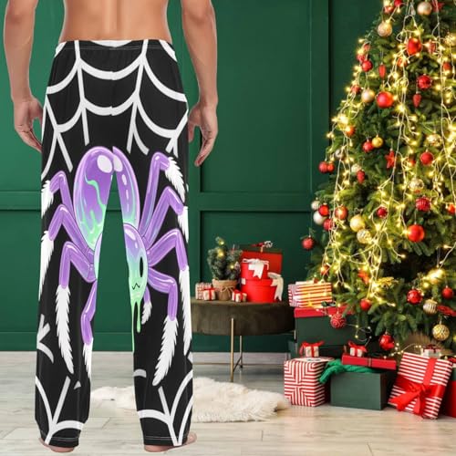 visesunny Mens Cotton Pajama Pants PJ Bottoms Purple Spider Halloween Lightweight Soft Lounge Sleepwear with Pockets4