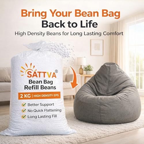 Image of SATTVA Bean Bag Refill Pack 2 KG for Bean Bag, Sofa, Pouffes | High Density Beans Fillers for Bean Bags | (White) (Sold only for Bean Bag Refilling Purposes, not to be Used Loose in Any Other Form)