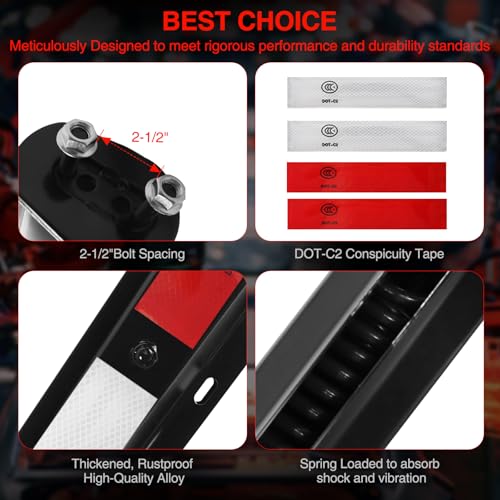 Image of Black Straight Spring Loaded Mud Flap Hanger with Reflective Strip Sticker Bracket Heavy Duty Mudflap Holder Set for Semi Trucks 2-1 /2 inch Bolt Spacing 29.5 inch Length (2pcs)