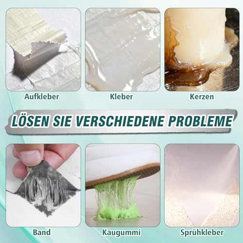 Klebereste Entferner Spray 120ml – Starker Klebstoffentferner & Etikettenlöser mit Schaber & Tuch, Aufkleber Entferner Entfernt Kleber, Etiketten & Klebereste für Glas, Kunststoff, Teppich, Auto