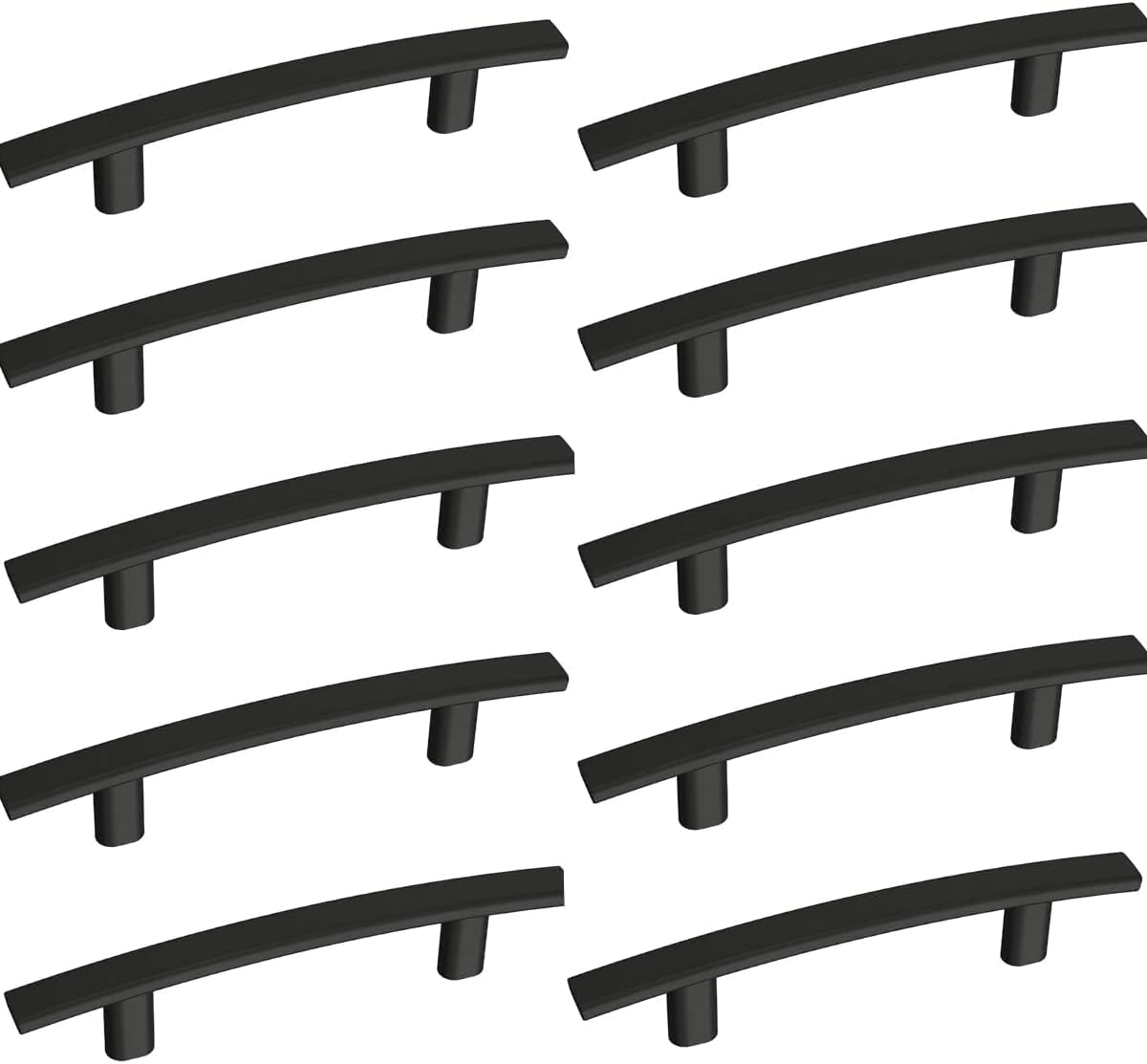 Modern Curved Arch Handle - Pack of 10 Matte Black Cabinet, Drawer and Furniture Hardware - Kitchen Cupboard Door, Bedroom Dresser Drawer, and Wardrobe 5-1/4" Length (Matte Black)