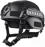 aleawol Tactical Black Airsoft Helmet, Adjustable Lightweight Game Fast Helmet for Outdoor Sport Airsoft Paintball CS Halloween Cosplay Party