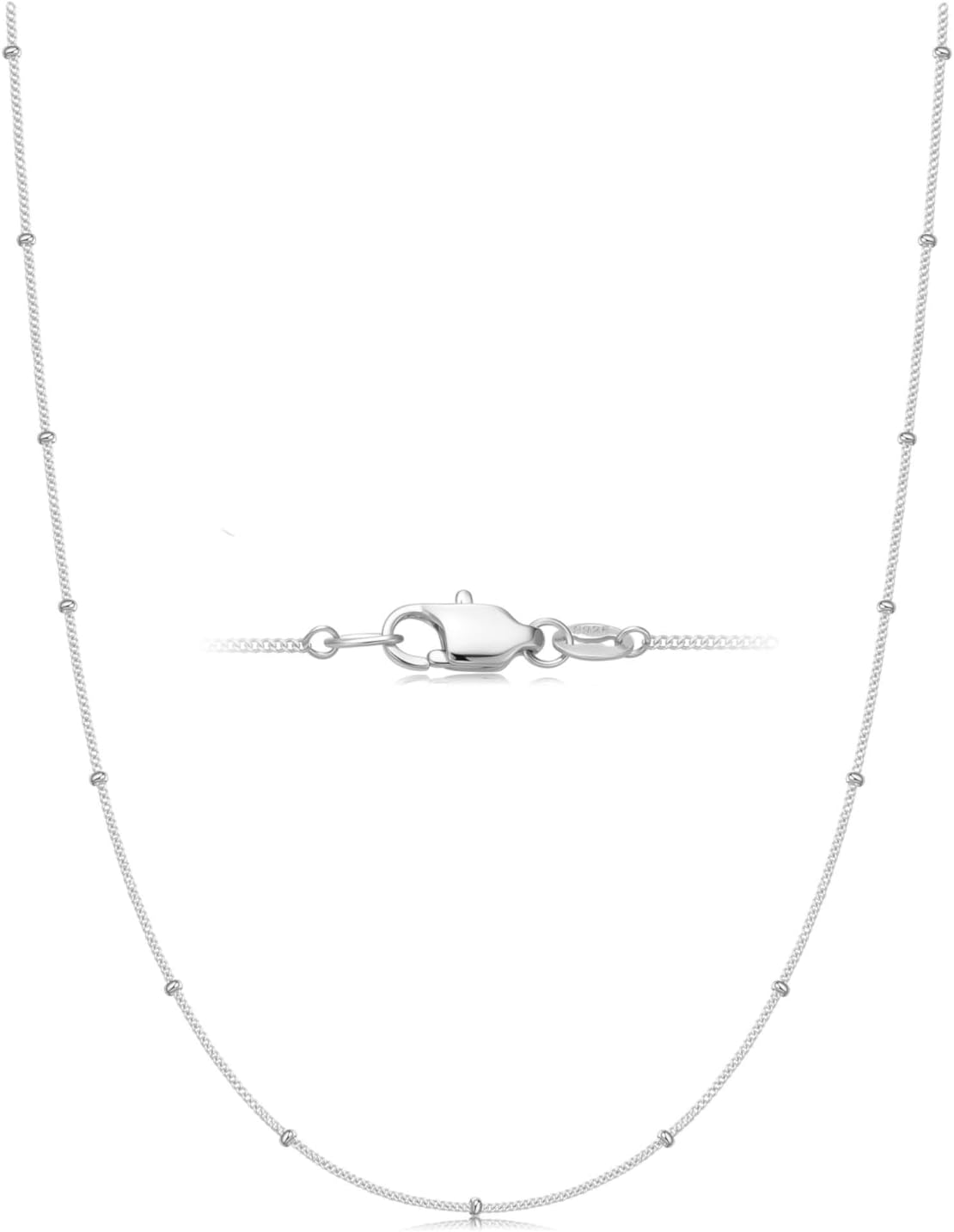 IEFWELL S925 Sterling Silver Chain Necklace for Women - 14K-Real-Gold-Plated Sterling Silver Satellite Bead Chain Choker, 14/16/18/20/22/24 Inch 1.2mm hypoallergenic Jewelry Gifts for Women