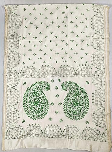 Image of Women's Hand Embroidered Cotton Silk Kantha Stitch Saree with Blouse Piece (SB430324 TWD74)