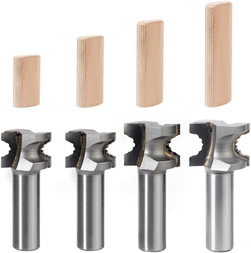 FindBuyTool Router Bits Set, Router Bit 1/2 Shank for Festool DF500/700 Dominos, 4Pcs Tungsten Carbide Tips Router Bit, Wood Trimming Router Bits Set for Handwork and DIY Projects, D5,D6,D8,D10