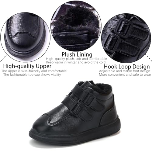 Girls Leather Waterproof Snow Boots with Hook Loop Warm Faux Fur Lining Comfortable Round Toe Anti-Slip Platform Ankle Boots Winter Outdoor Casual Booties Little Kid/Big Kid3