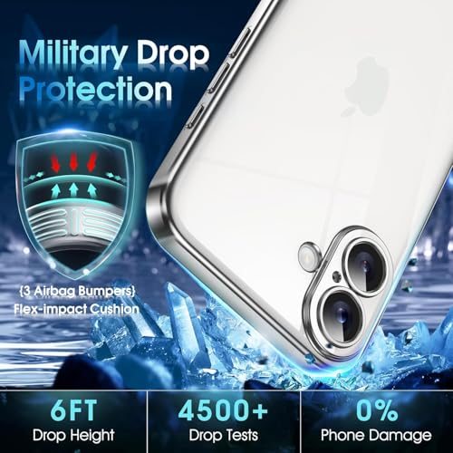 Image of VONZEE Electroplated Transparent Clear Transparent Cover for iPhone 16, TPU Cover, Full Body & Individual Camera Protection Bumper Cases for Men & Women (Silver)