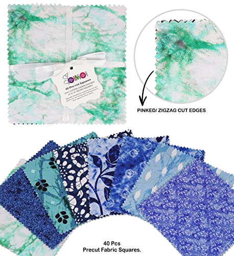 Soimoi Precut 10-inch Aaian Batik Prints Cotton Fabric Bundle Quilting Squares Charm Pack DIY Patchwork Sewing Craft- Sea Green & Blues - Image 3
