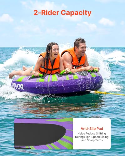 image for VEVOR Towable Tubes for Boating, 2-Rider Inflatable Boat Tubes and Tow
