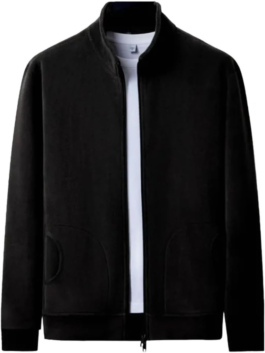 Men's Long Sleeved Top Double-sided Fleece Full Zipper Stand Up Collar Sweatshirt Jackets