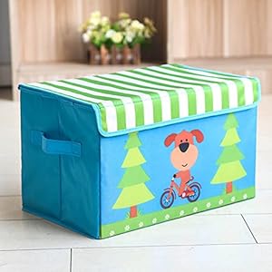 Speelgoed opbergdoos met deksel Stoffen opbergdoos Opvouwbare Cartoon opbergdoos met versterkt handvat Container Geschikt voor kinderboeken Kasten Slaapkamers,Blue puppy