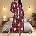 Women's Christmas Nightgown Zipper Front Loose Long Sleeve Nightshirt Split Side Pajamas Dress Sleepwear with Pockets