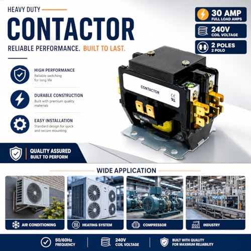 Image of SANAVYA 30A 2-Pole Contactor 220V AC Coil | Heavy Duty Motor Starter Relay Switch for Industrial Machines, Motor Panels, HVAC & Home Automation | Durable Electrical Contactor 30 Amp