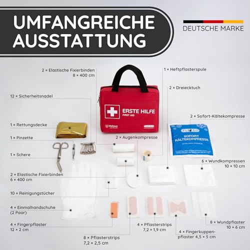 Erste Hilfe Set gefüllt mit Sofort-Kältekompressen, Rettungsdecke und Pflastersortiment/Erste Hilfe Tasche für Zuhause, Auto, Outdoor, Wandern und Reisen - Notfallset für Unterwegs – Bild 4