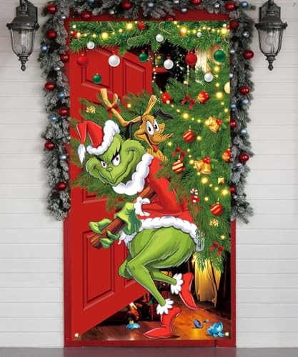 Yarcooly Merry Grinchmas Banner 71 x 35in Polyester New Year Christmas Decor for Home Party