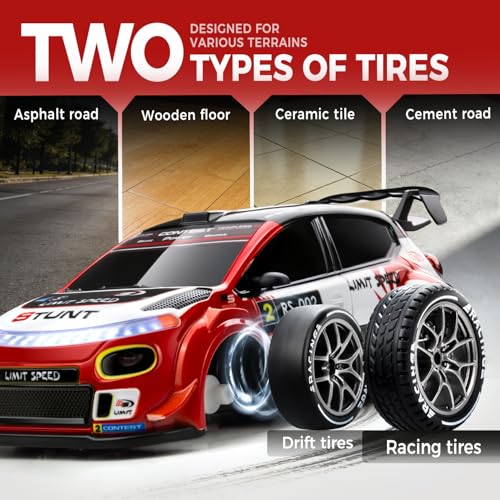 Image of RC Drift Car, Red Racing Livery 1 /24 Remote Control Car for Adults | 20KM /H 4WD Low /High Speed RC Cars with LED Lights, Extra Drifting Tires, Vehicle for Kids Boys Girls Beginners Indoor Outdoor