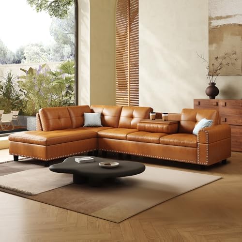 97.5" Oversized Sectional Couch, L Shaped Couchwith, Modern Modular Sofa withDeep Seat, Sectional Couches for Living Room andOffice, Faux Leather Sofa (Ginger, 97.5 inch)