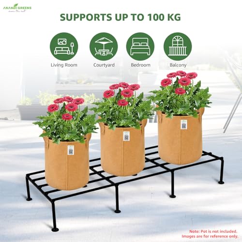 Image of Anandi Green's Black Color Anti Rust Metal plant Stand For for Balcony, living room, indoor and outdoor use (Rectangular Pack of 8)