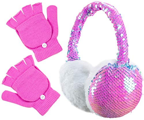 PEAK 2 PEAK Girls Earmuff and Convertible Fingerless Gloves Cold Weather Set