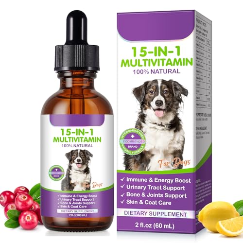 Dog Multivitamin Drops 15 in 1 Multivitamin Liquid for Dog with Vitamin C Vitamin D & B1 Dog Health Supplements for Skin Care Joints & Hips