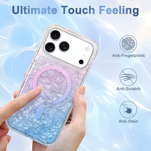 Image of AIGOMARA Cute Case for iPhone 17 Pro Case for Women Girls [Compatible with Magsafe] Translucent Summer Vibe Colors Design, Aesthetic Girly Magnetic Protective Phone Cover, Gradient Pink & Blue