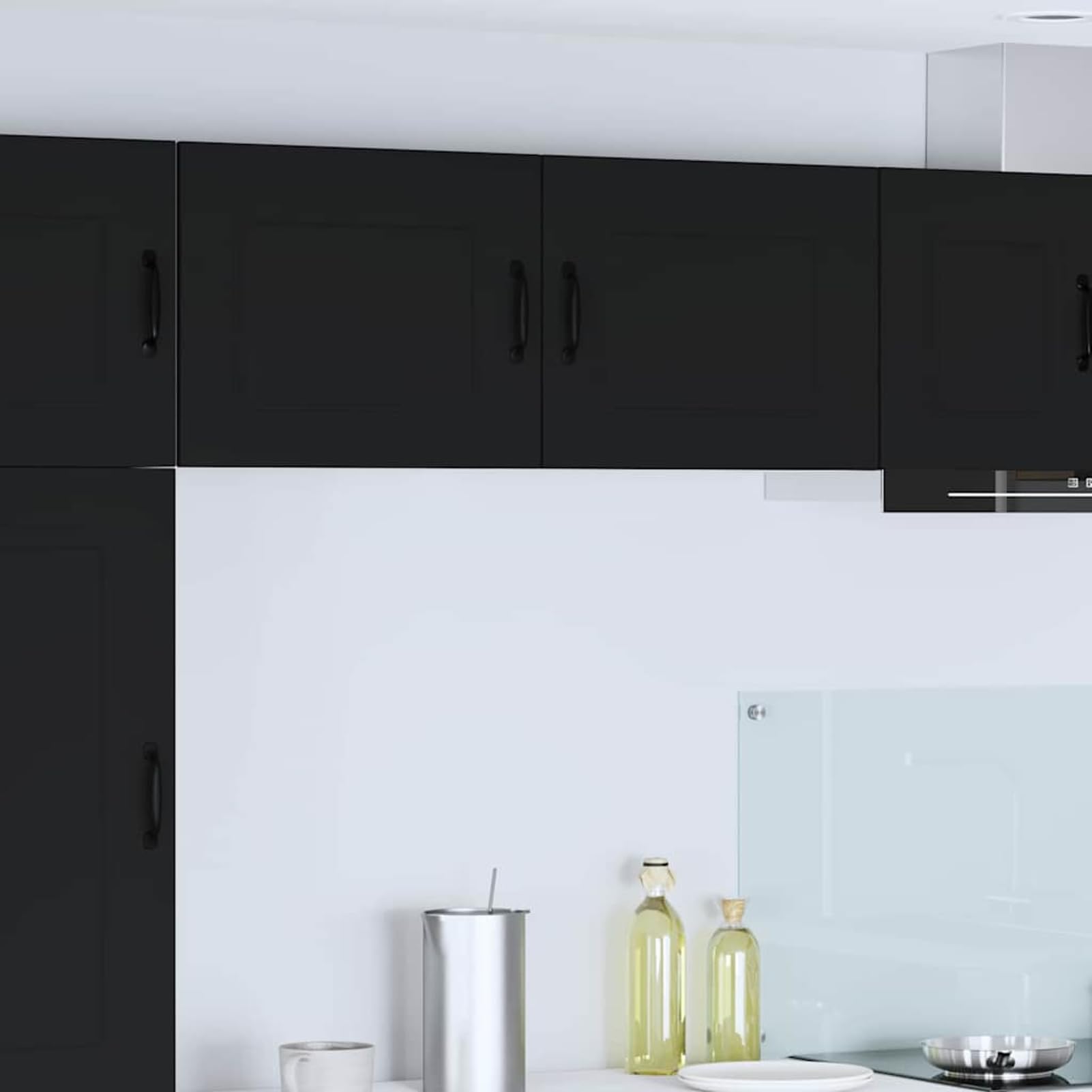 Homgoday Weiße Wandküche mit Regalbrettern & Metallgriffen - Stauraum für Küche & Gewürze Model884536