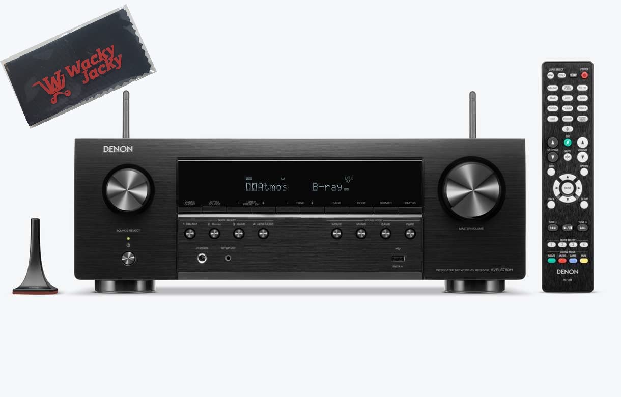 Denon AVR-S760H 7.2-Channel Home Theater AV Receiver 8K Video Ultra HD 4K/120 - (2021 Model) + Wacky Jacky Cleaning Cloth